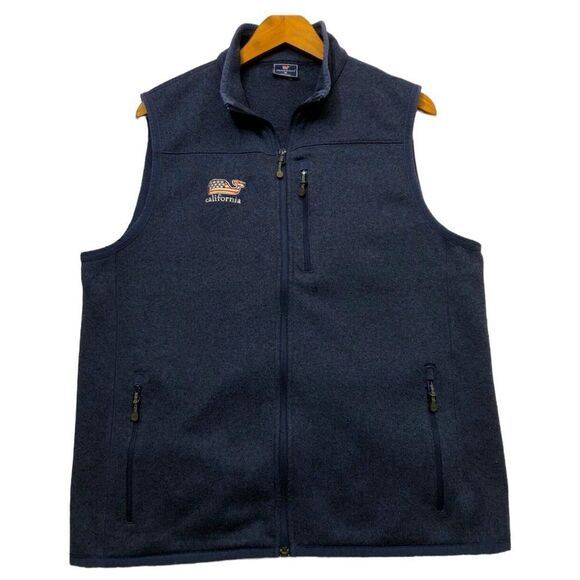 Vineyard Vines Mens Fleece Vest Navy Blue Size Medium California Whale Logo - Picture 1 of 11
